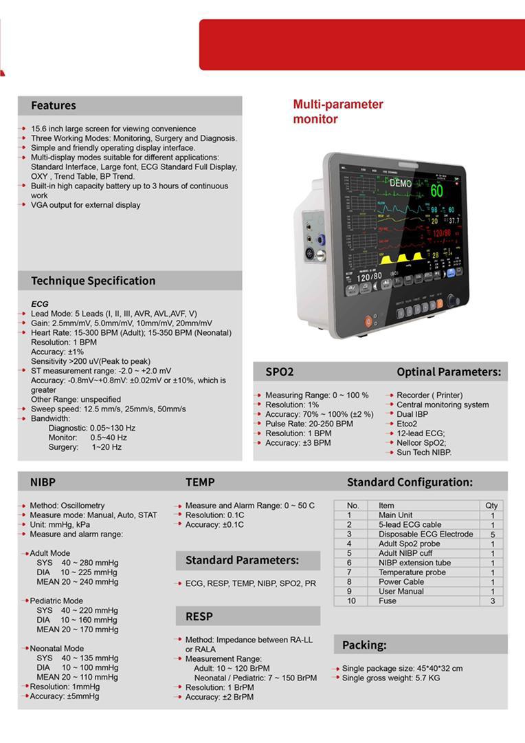 Leytemed Multi-Parameter Patient Monitor 15"